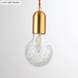 Nordic Brass Pendant Lamp With Lattice Glass Bulb Shape - 1-Light Ceiling Fixture For Restaurants