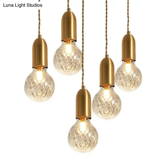 Nordic Brass Pendant Lamp With Lattice Glass Bulb Shape - 1-Light Ceiling Fixture For Restaurants