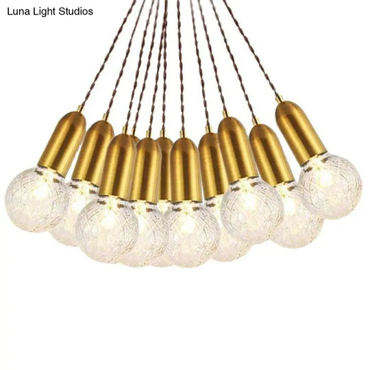 Nordic Brass Pendant Lamp: Lattice Glass Bulb Shaped For Restaurant Ceilings (1-Light)