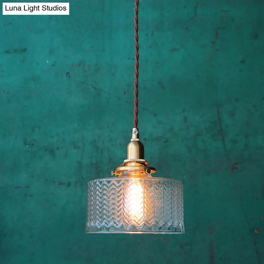 Round Nordic Brass Pendant Light With Clear Wavy Glass - Stylish Lighting Fixture