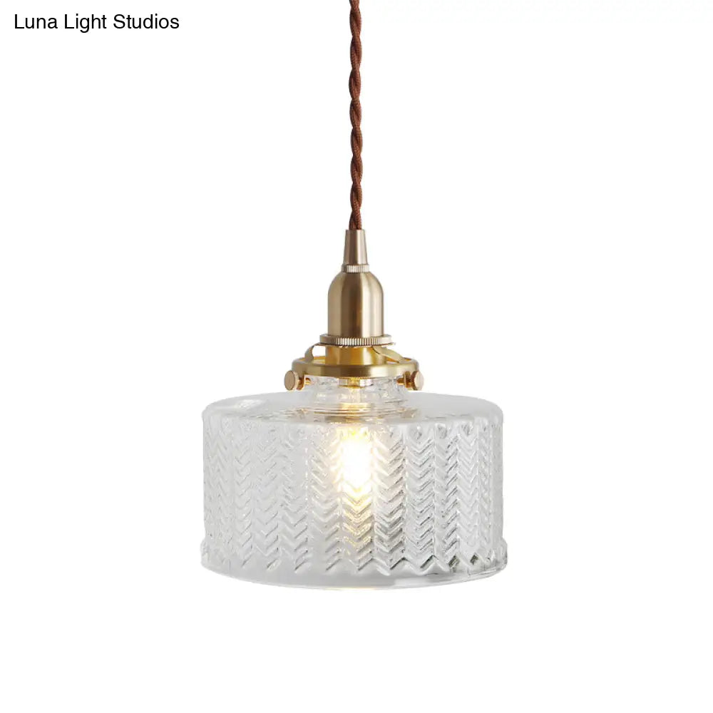 Nordic Brass Pendant Light With Clear Wavy Glass - 1-Bulb Suspended Fixture