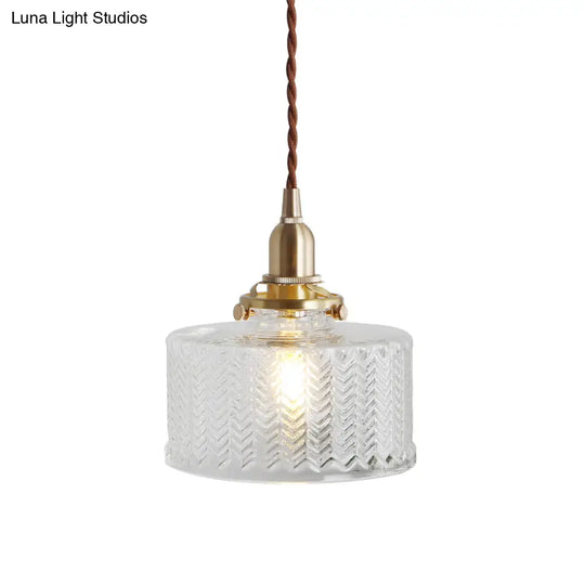 Nordic Brass Pendant Light With Clear Wavy Glass - 1-Bulb Suspended Fixture