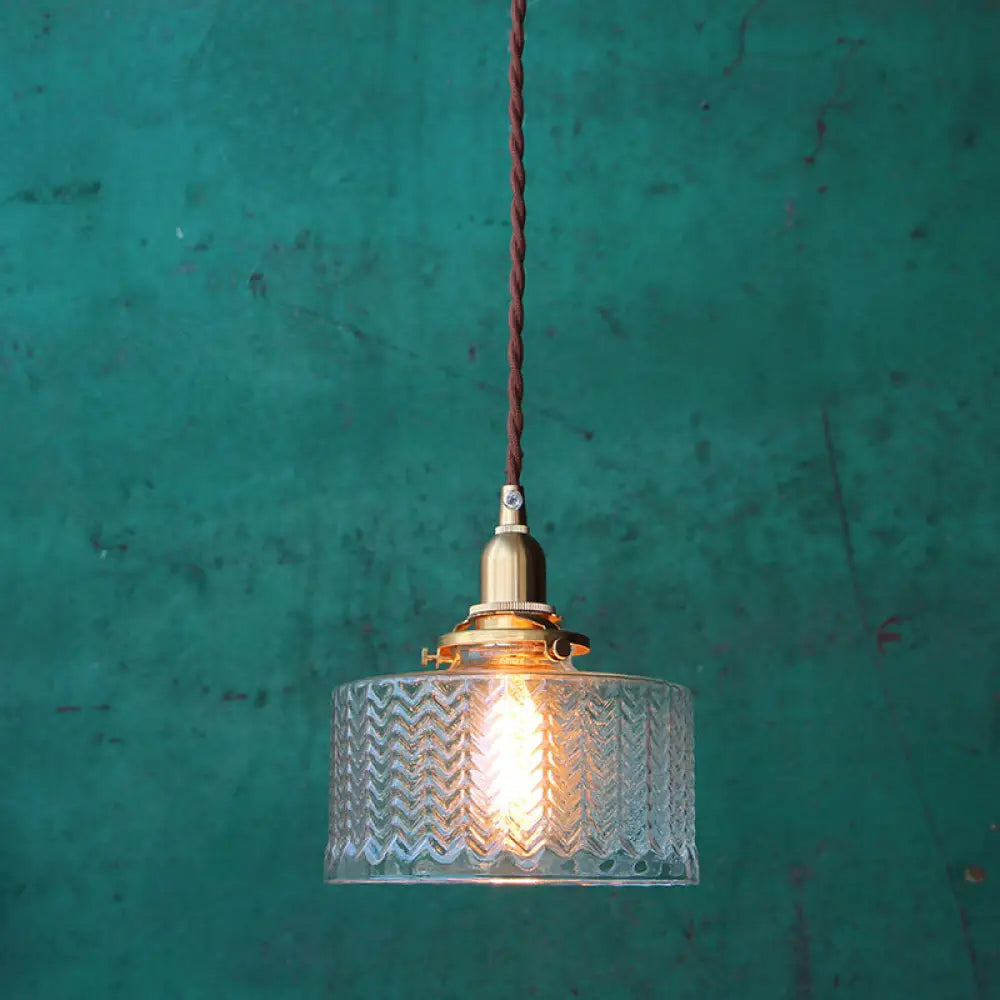 Nordic Brass Pendant Light With Clear Wavy Glass - 1-Bulb Suspended Fixture