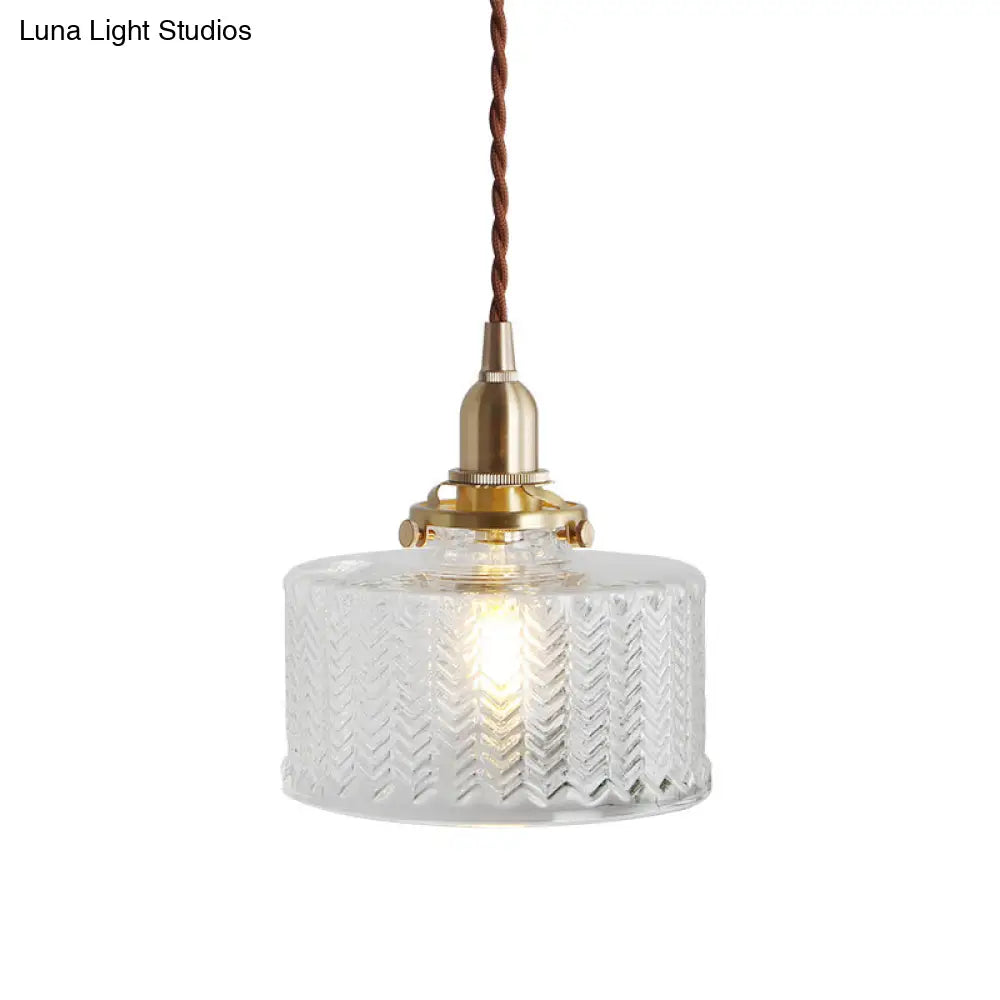 Round Nordic Brass Pendant Light With Clear Wavy Glass - Stylish Lighting Fixture