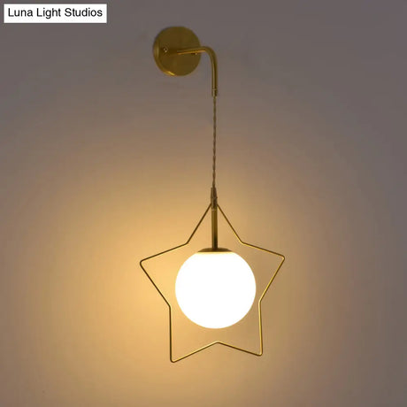 Nordic Brass Star Wall Lamp With Glass Shade For Single Bedroom