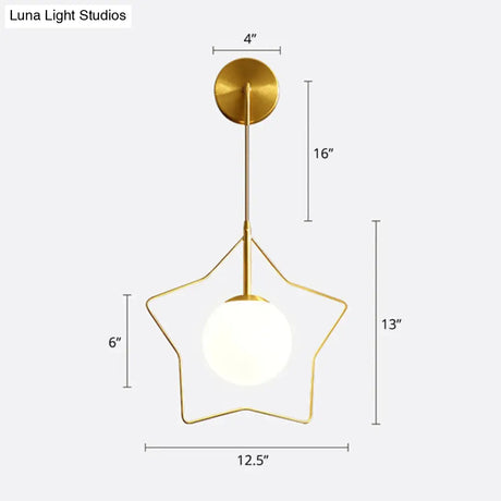 Nordic Brass Star Wall Lamp With Glass Shade For Single Bedroom