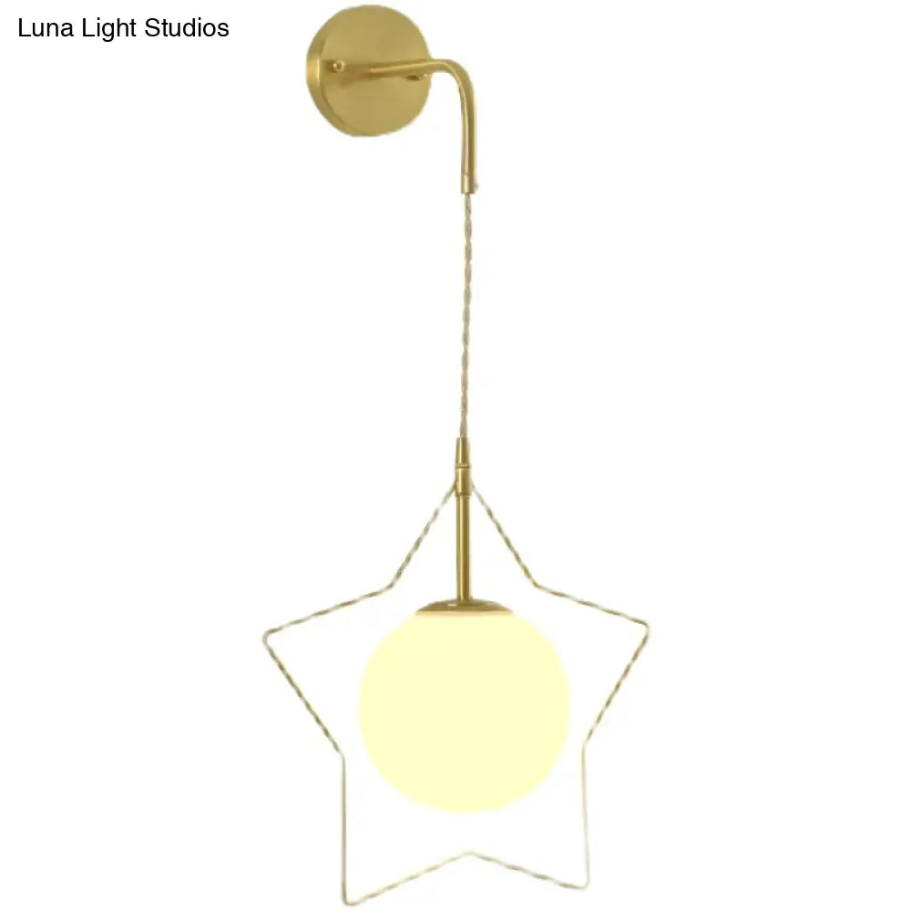 Nordic Brass Star Wall Lamp With Glass Shade For Single Bedroom