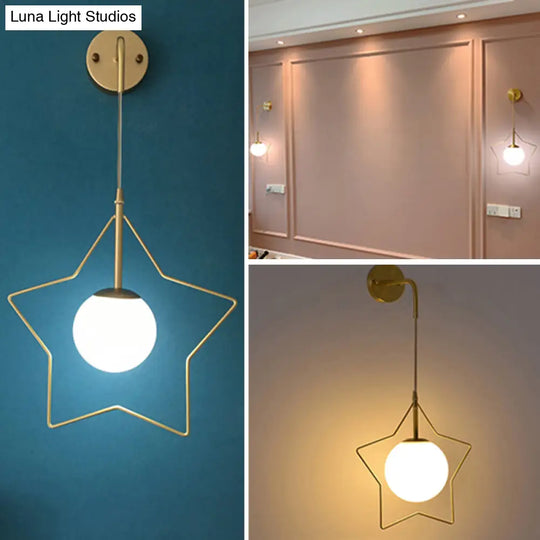 Nordic Brass Star Wall Lamp With Glass Shade For Single Bedroom