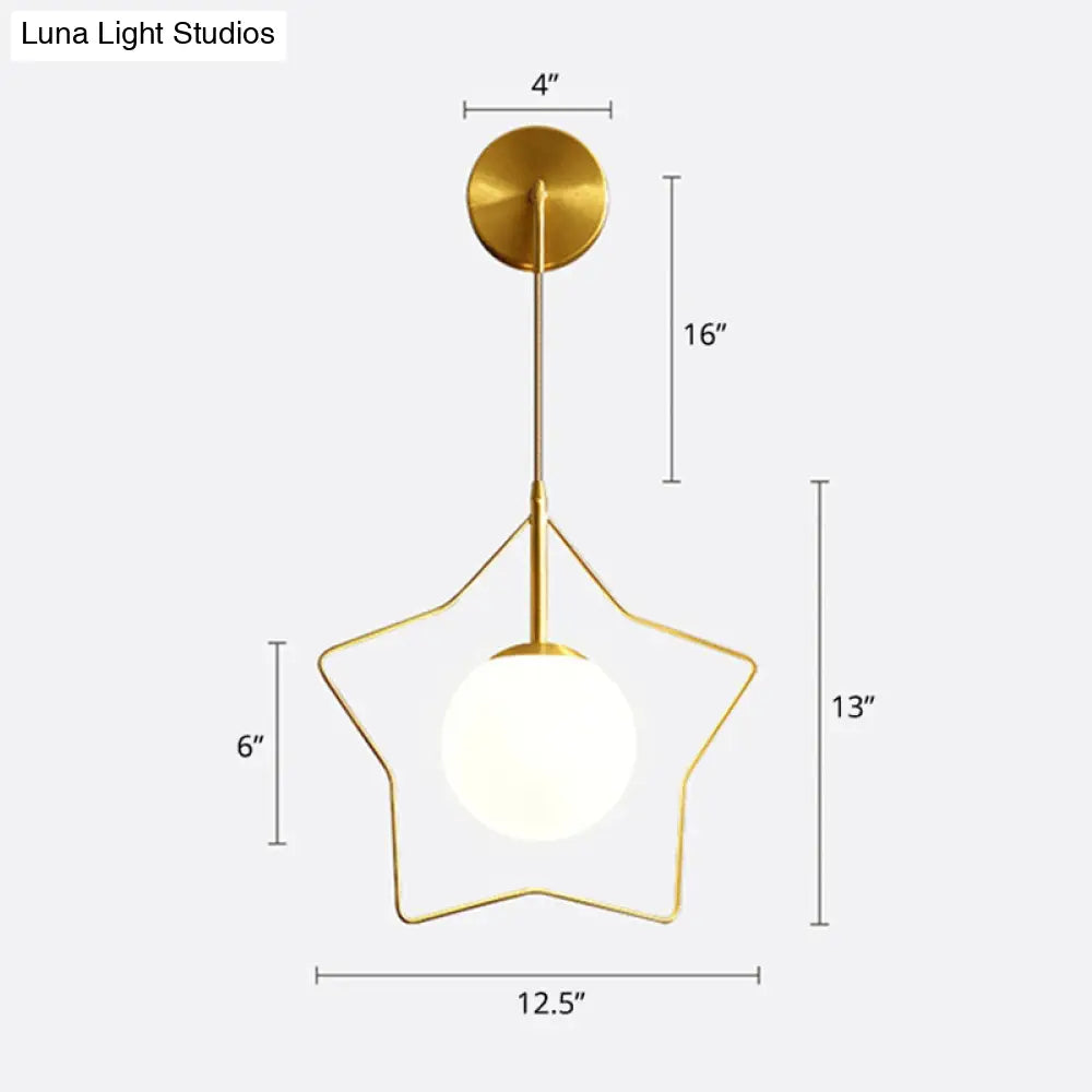 Nordic Brass Star Wall Lamp With Glass Shade For Single Bedroom