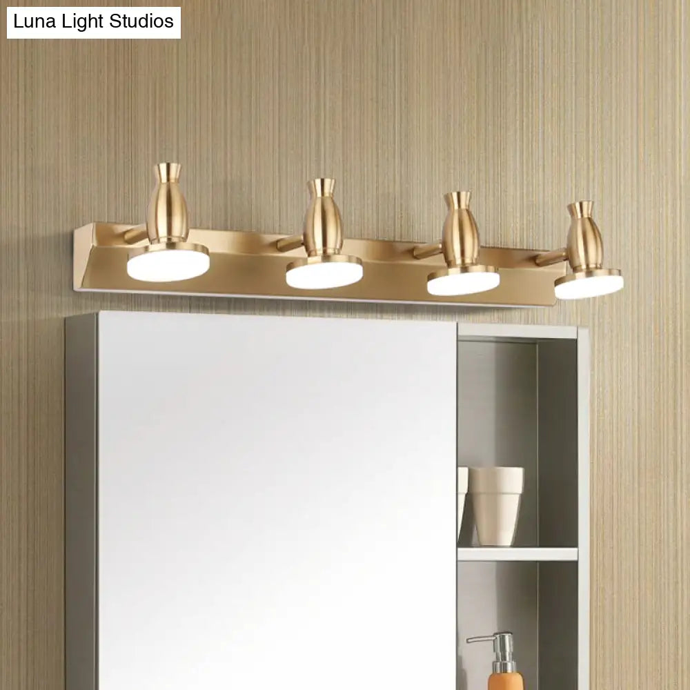 Nordic Brass Wall Lighting - 4 Head Bathroom Vanity Lamp With Round Metal Shade In Warm/White Light