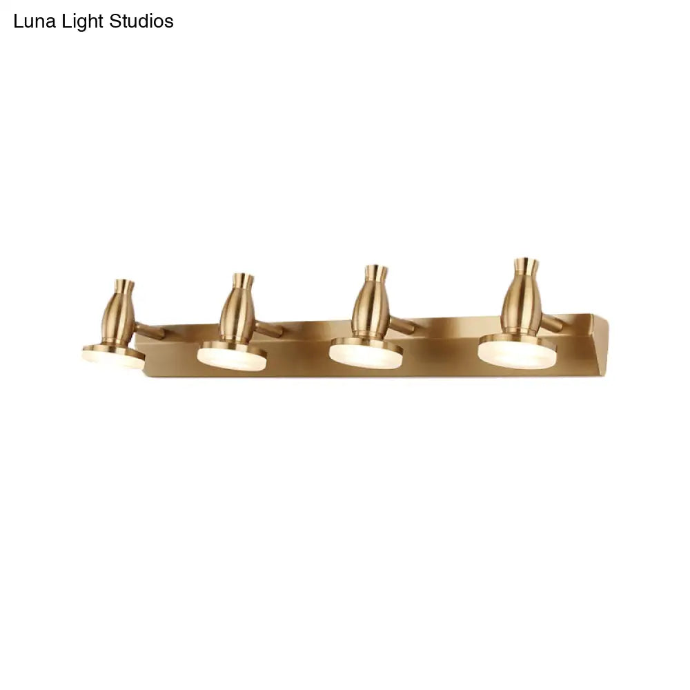 Nordic Brass Wall Lighting - 4 Head Bathroom Vanity Lamp With Round Metal Shade In Warm/White Light