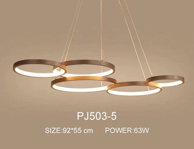 Nordic Brown Led Pendant Lights Dimmable Stitching Ring Hanging Light For Diving Room Bedroom