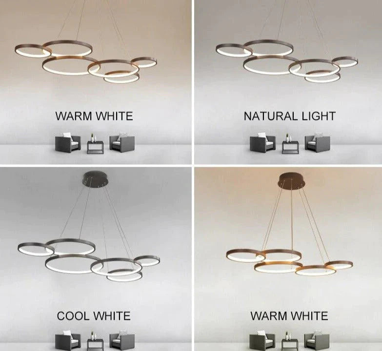 Nordic Brown LED Pendant Lights Dimmable Stitching Ring Hanging Light For Diving Room Bedroom Kitchen Cafe Bar Lampa Wiszaca Led