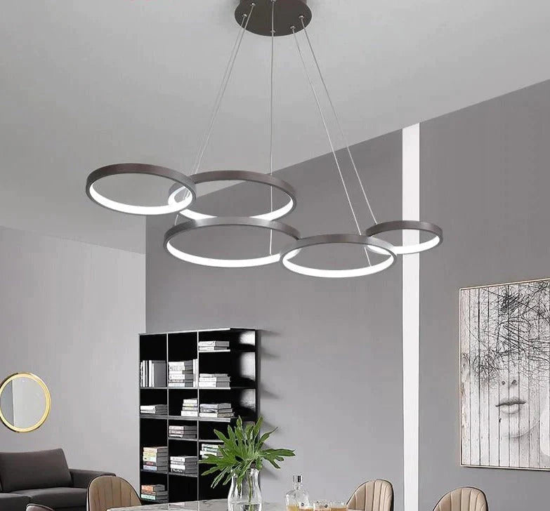 Nordic Brown LED Pendant Lights Dimmable Stitching Ring Hanging Light For Diving Room Bedroom Kitchen Cafe Bar Lampa Wiszaca Led