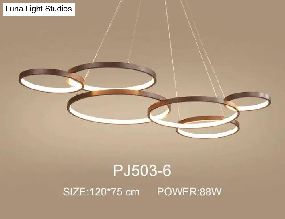 Nordic Brown Led Pendant Lights Dimmable Stitching Ring Hanging Light For Diving Room Bedroom