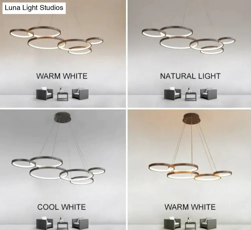 Nordic Brown Led Pendant Lights Dimmable Stitching Ring Hanging Light For Diving Room Bedroom