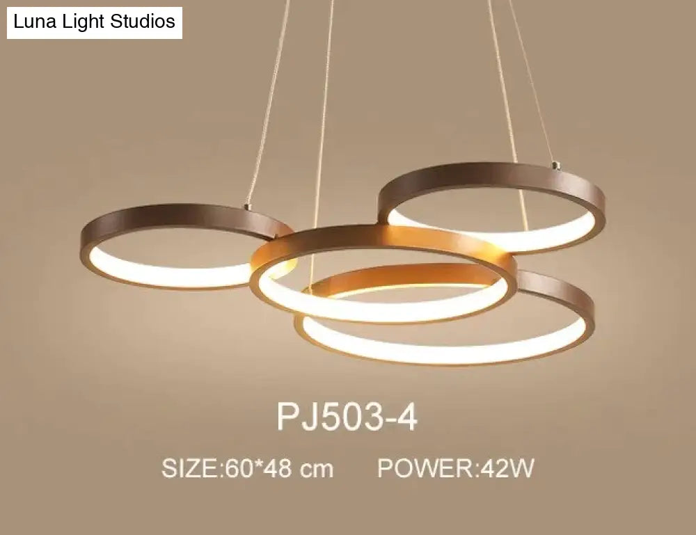 Nordic Brown Led Pendant Lights Dimmable Stitching Ring Hanging Light For Diving Room Bedroom