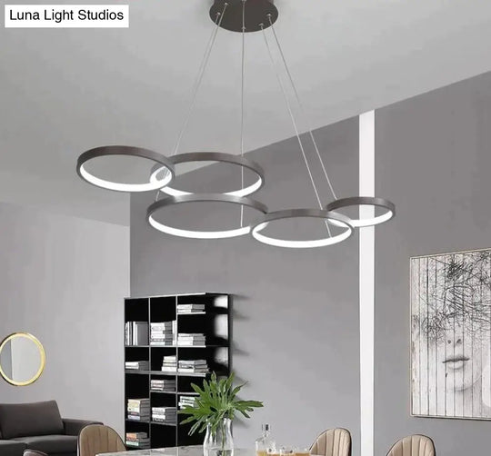 Nordic Brown Led Pendant Lights Dimmable Stitching Ring Hanging Light For Diving Room Bedroom