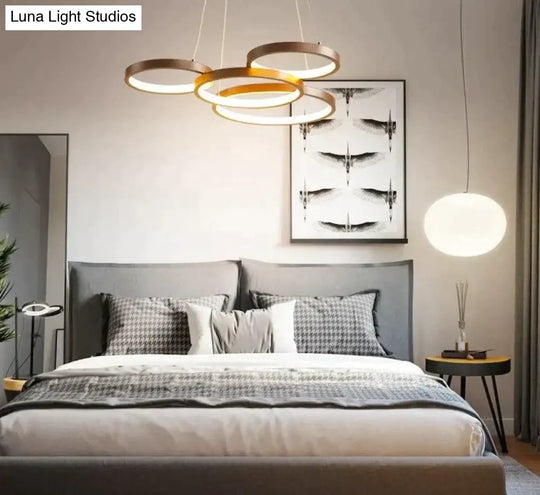 Nordic Brown Led Pendant Lights Dimmable Stitching Ring Hanging Light For Diving Room Bedroom