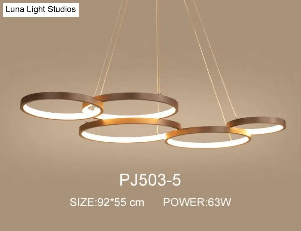 Nordic Brown Led Pendant Lights Dimmable Stitching Ring Hanging Light For Diving Room Bedroom