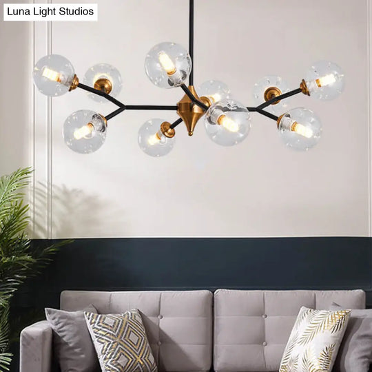 Nordic Bubble Hanging Lamp Kit - Clear/Amber/Smoke Gray Dimpled Glass Chandelier Ideal For Dining