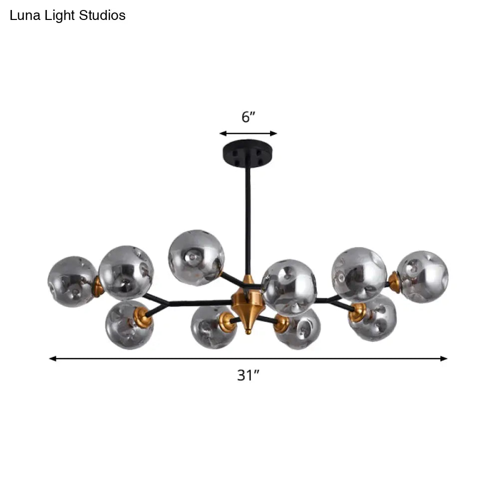 Nordic Bubble Hanging Lamp Kit - Clear/Amber/Smoke Gray Dimpled Glass Chandelier Ideal For Dining