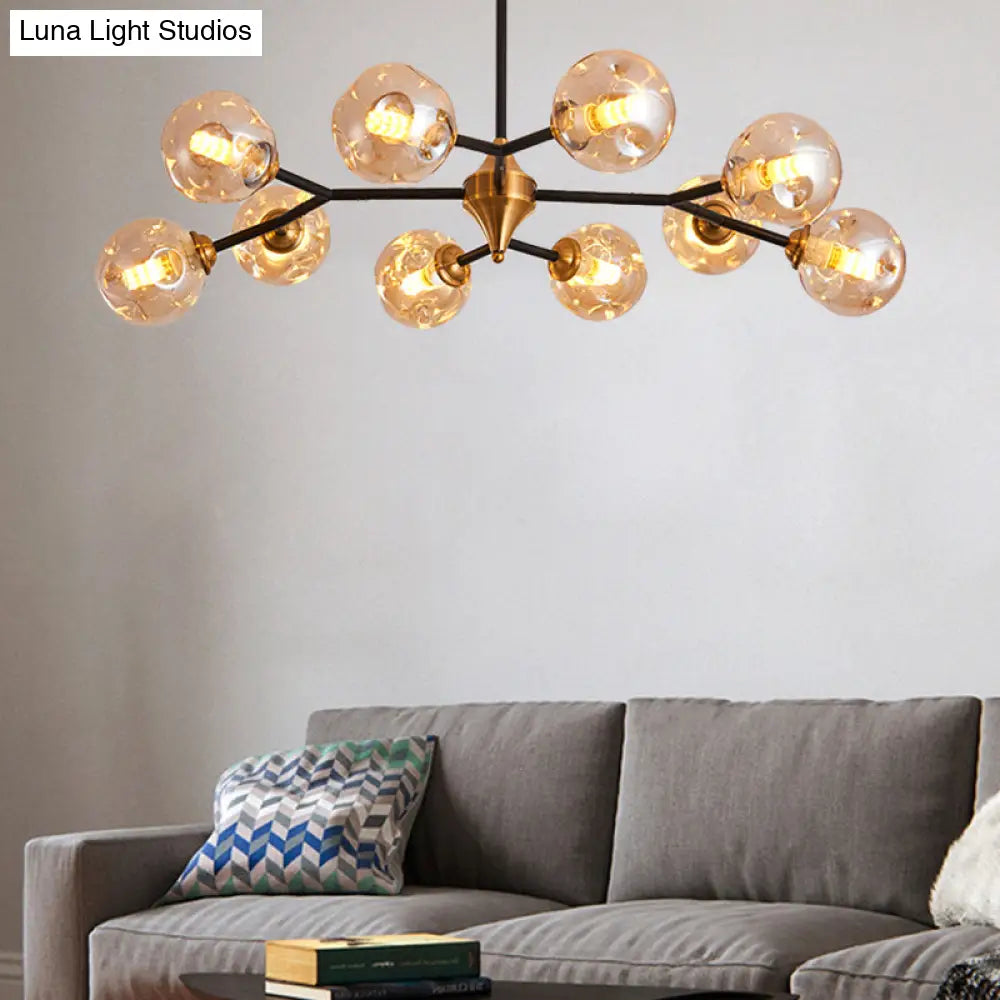 Nordic Bubble Hanging Lamp Kit - Clear/Amber/Smoke Gray Dimpled Glass Chandelier Ideal For Dining