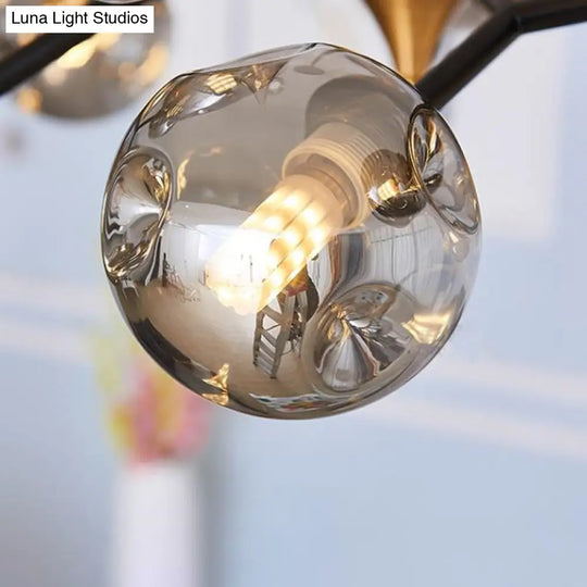 Nordic Bubble Hanging Lamp Kit - Clear/Amber/Smoke Gray Dimpled Glass Chandelier Ideal For Dining