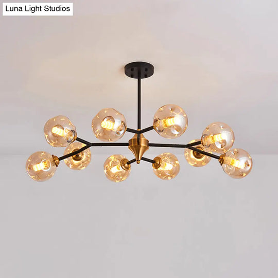 Nordic Bubble Hanging Lamp Kit - Clear/Amber/Smoke Gray Dimpled Glass Chandelier Ideal For Dining