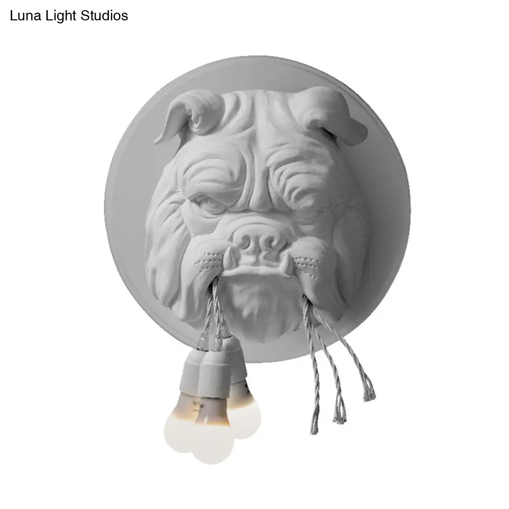 Nordic Bulldog Resin Sconce Wall Lamp - White/Black 3 Heads For Living Rooms