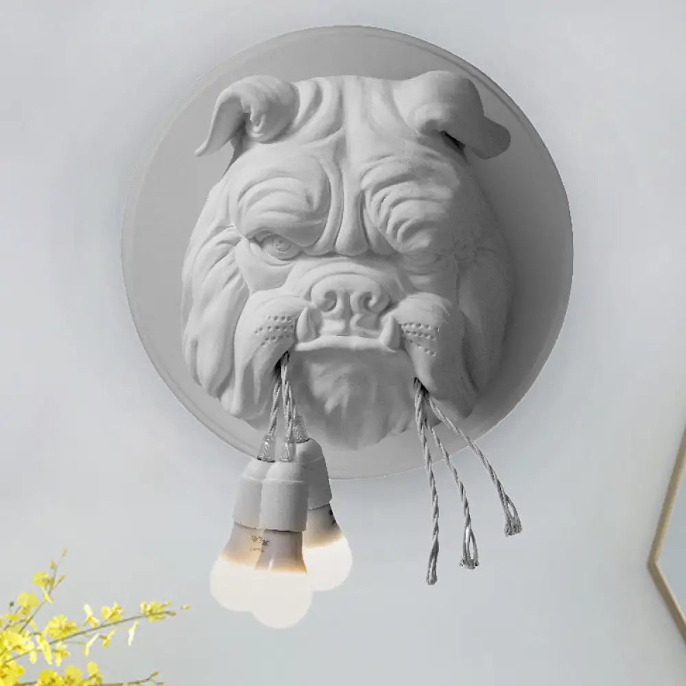 Nordic Bulldog Resin Sconce Wall Lamp - White/Black 3 Heads For Living Rooms White