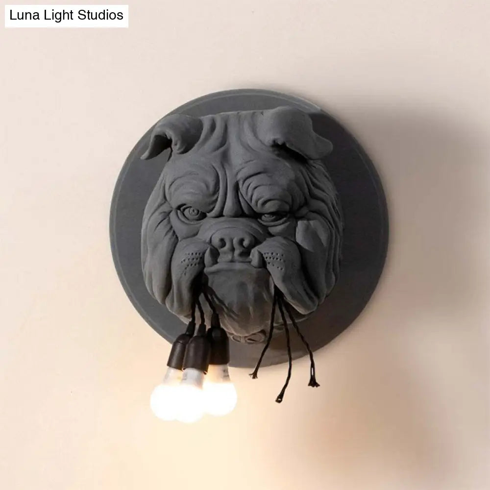 Nordic Bulldog Resin Sconce Wall Lamp - White/Black 3 Heads For Living Rooms