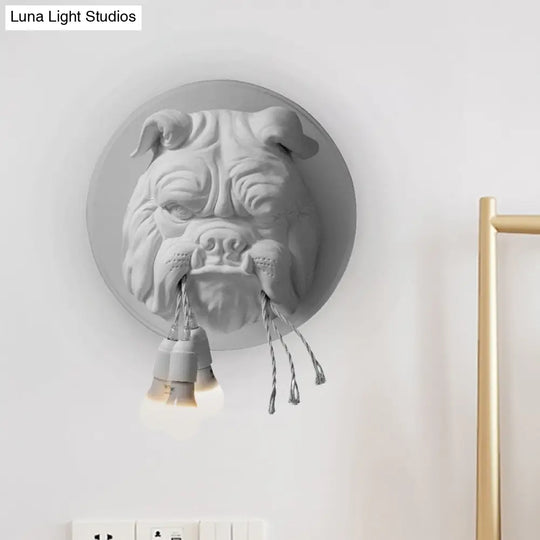 Nordic Bulldog Resin Sconce Wall Lamp - White/Black 3 Heads For Living Rooms