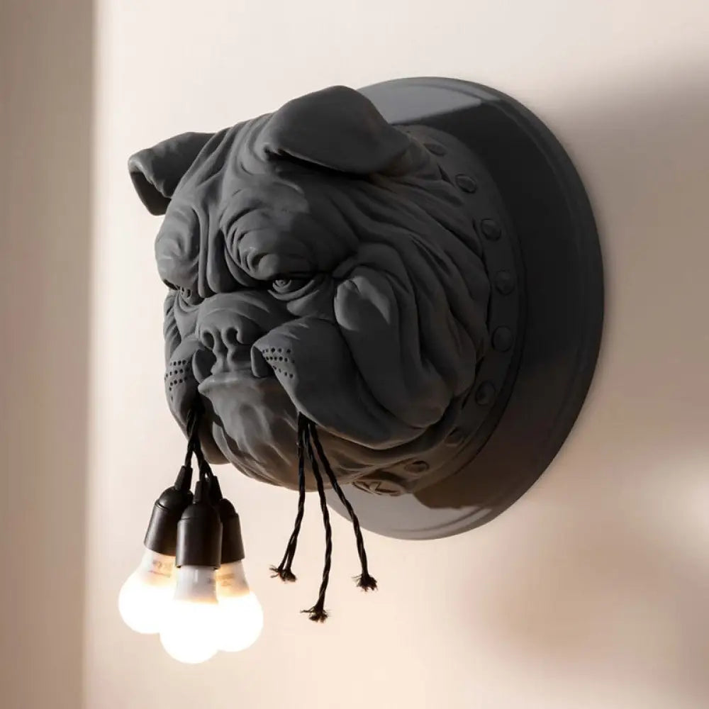 Nordic Bulldog Resin Sconce Wall Lamp - White/Black 3 Heads For Living Rooms Black