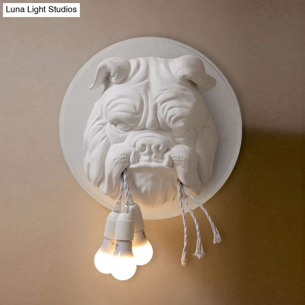 Nordic Bulldog Resin Sconce Wall Lamp - White/Black 3 Heads For Living Rooms