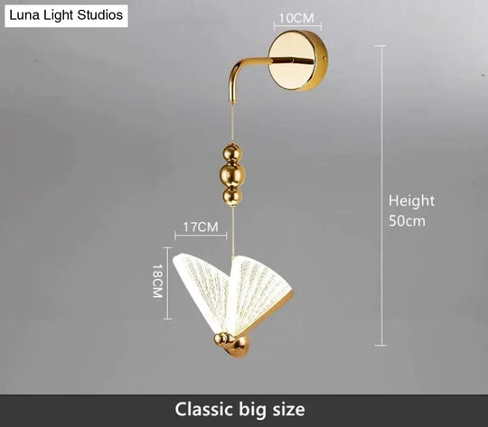 Nordic Butterfly Led Wall Light For Bedroom Classic Big Size / Warm White Wall