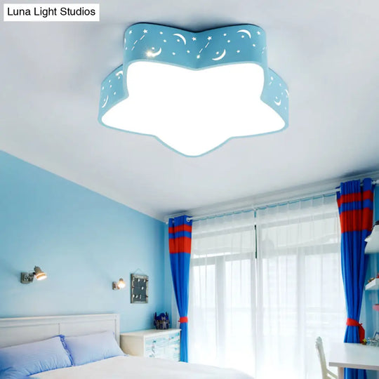 Nordic Candy Colored Flush Mount Ceiling Light With Etched Star Design - Ideal For Teens