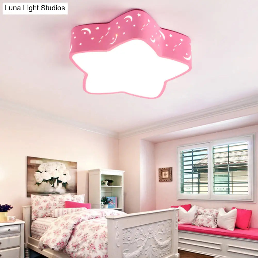Nordic Candy Colored Flush Mount Ceiling Light With Etched Star Design - Ideal For Teens Pink / 15