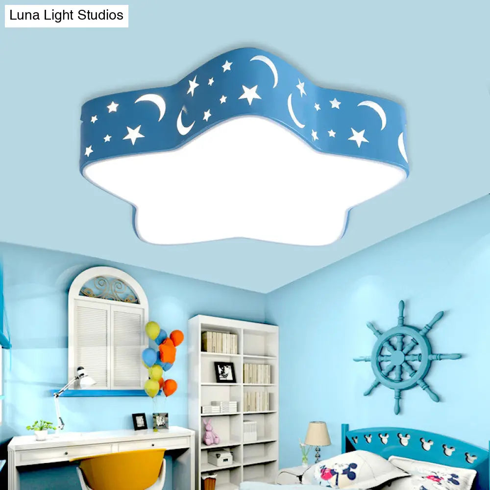 Nordic Candy Colored Flush Mount Ceiling Light With Etched Star Design - Ideal For Teens Blue / 15
