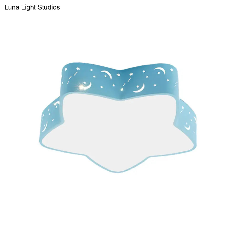 Nordic Candy Colored Flush Mount Ceiling Light With Etched Star Design - Ideal For Teens