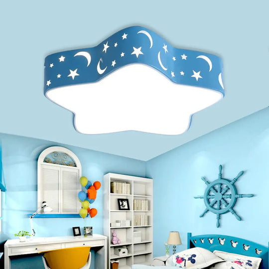Nordic Candy Colored Flush Mount Ceiling Light With Etched Star Design - Ideal For Teens Blue /