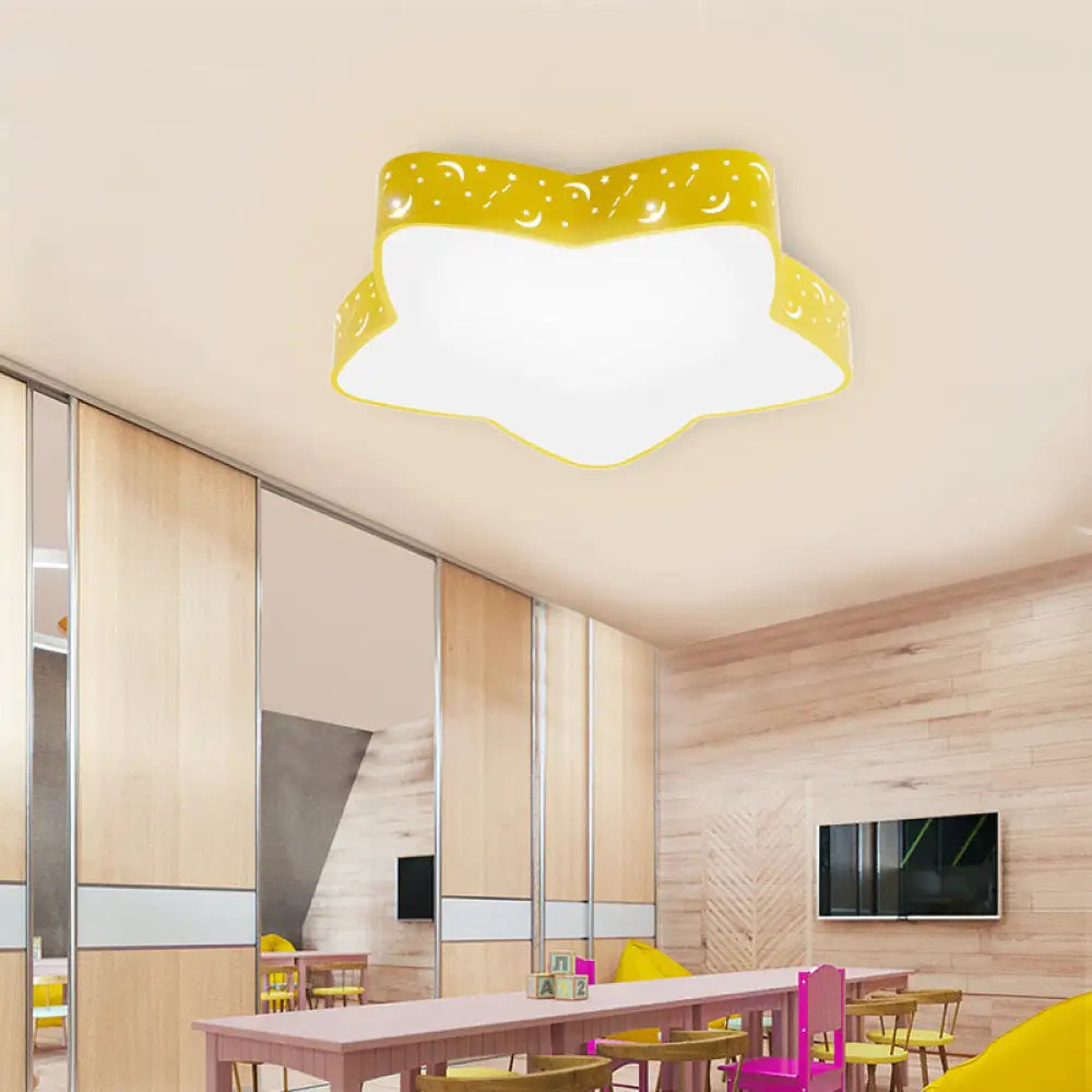 Nordic Candy Colored Flush Mount Ceiling Light With Etched Star Design - Ideal For Teens Yellow /