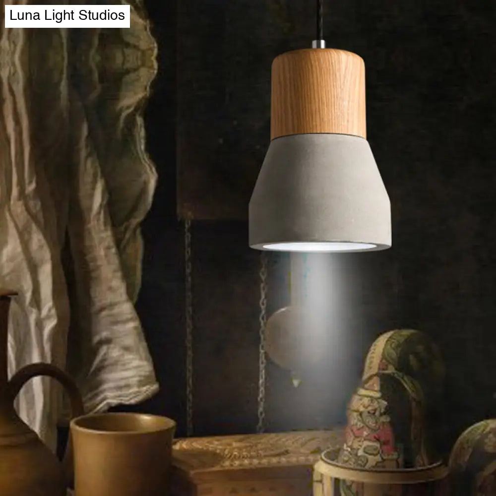 Nordic Cement & Wood Kitchen Pendant Light With Bottle Design Grey