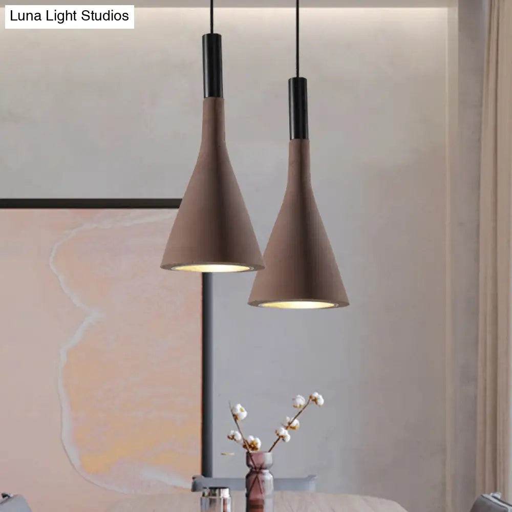 Nordic Cement Funnel Pendant Light - 1 Head Dining Table Suspended Lighting Fixture In