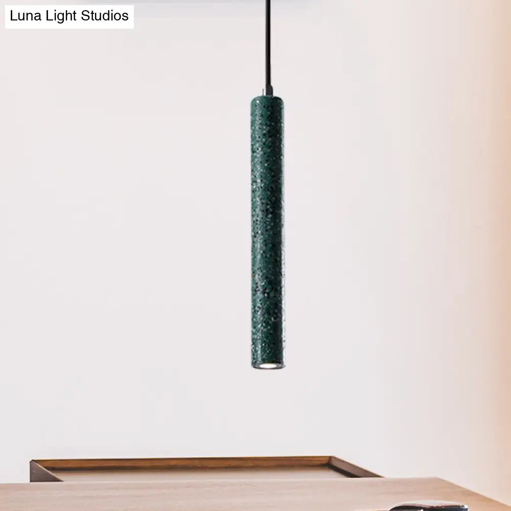 Nordic Cement Tube Pendant Light 1 Yellow/Blue/Green Hangs 12 Or 21.5H Green /