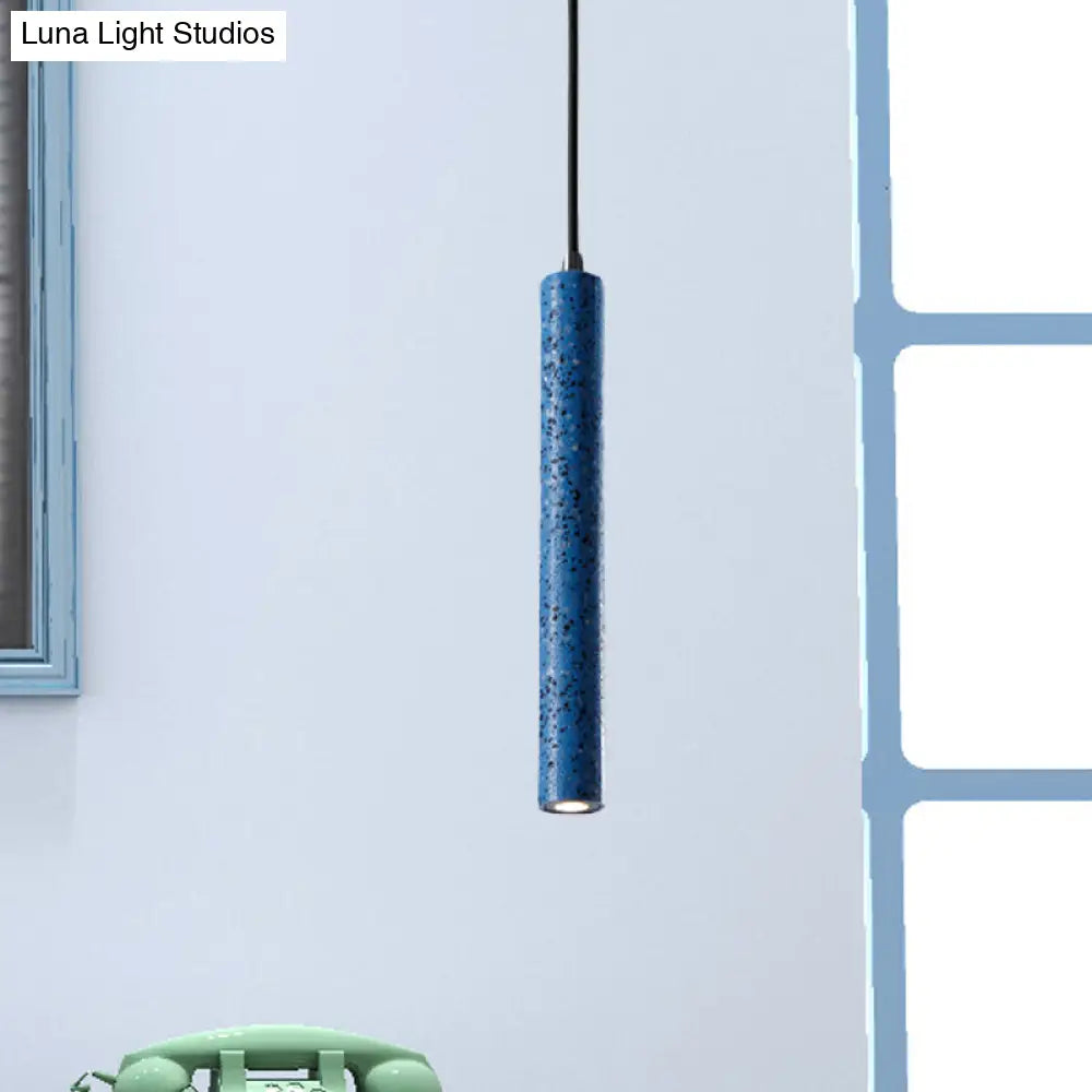 Nordic Cement Tube Pendant Light 1 Yellow/Blue/Green Hangs 12 Or 21.5H