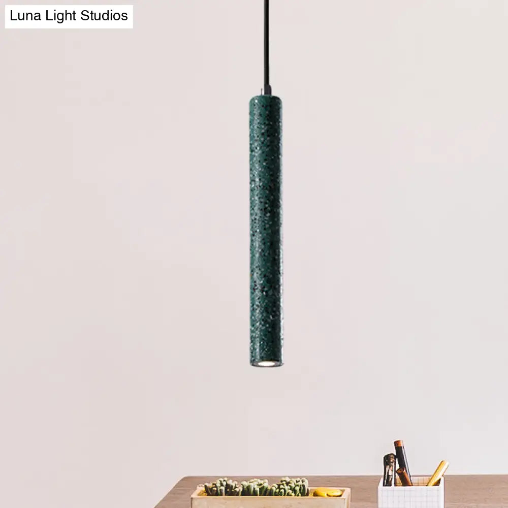 Nordic Cement Tube Pendant Light 1 Yellow/Blue/Green Hangs 12 Or 21.5H