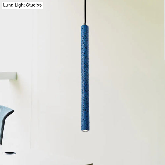 Nordic Cement Tube Pendant Light 1 Yellow/Blue/Green Hangs 12 Or 21.5H Blue / 21.5