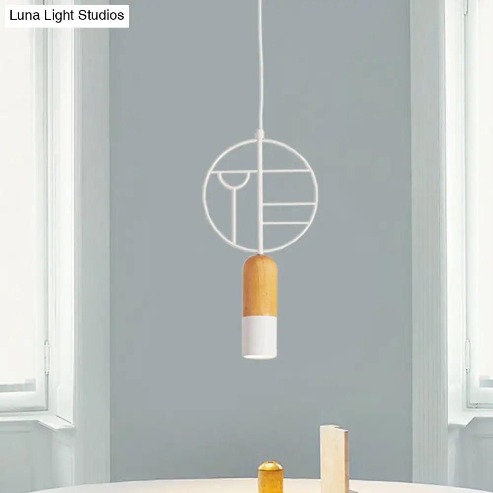 Nordic Wood Hanging Pendant Light In White With Round Wired Decor