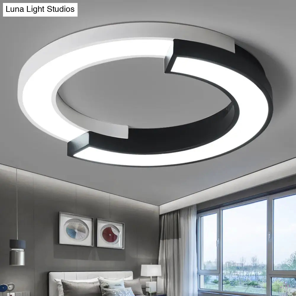 Nordic Circle Bedroom Shine: Spliced Black And White Led Metal Flush Mount Ceiling Light.